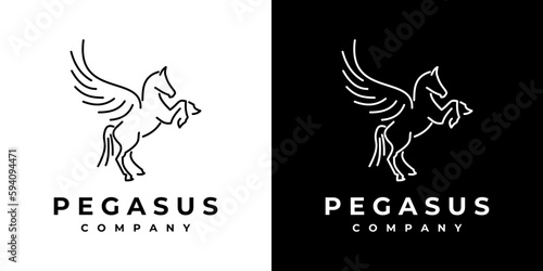 Line Art Pegasus logo. Vector Illustration.
