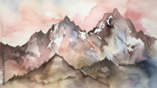 Mountain watercolor art with subtle hues