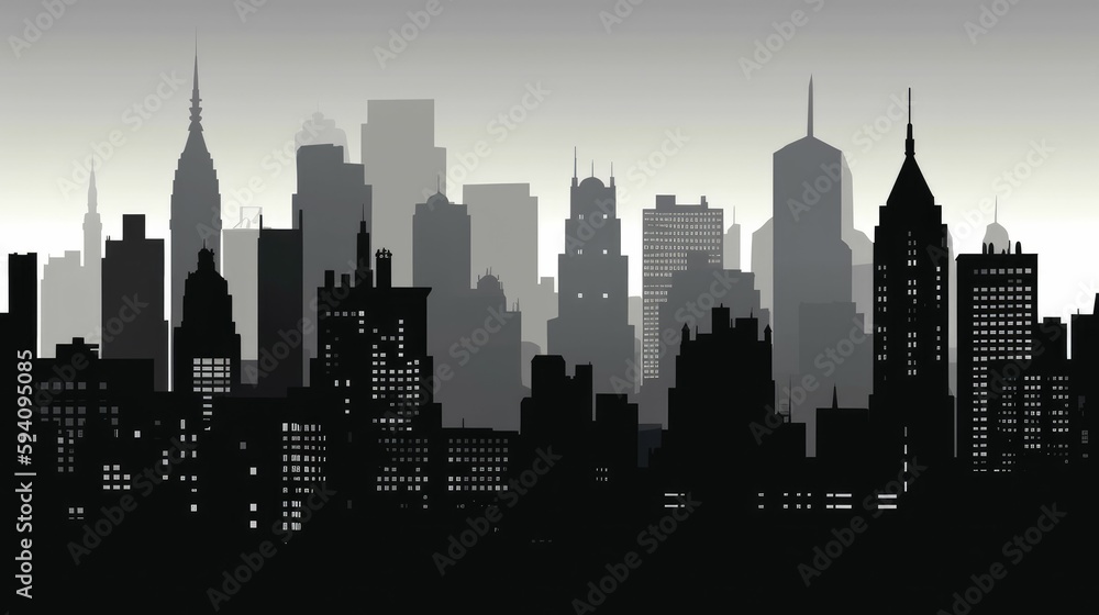 Detailed monochrome cityscape silhouette