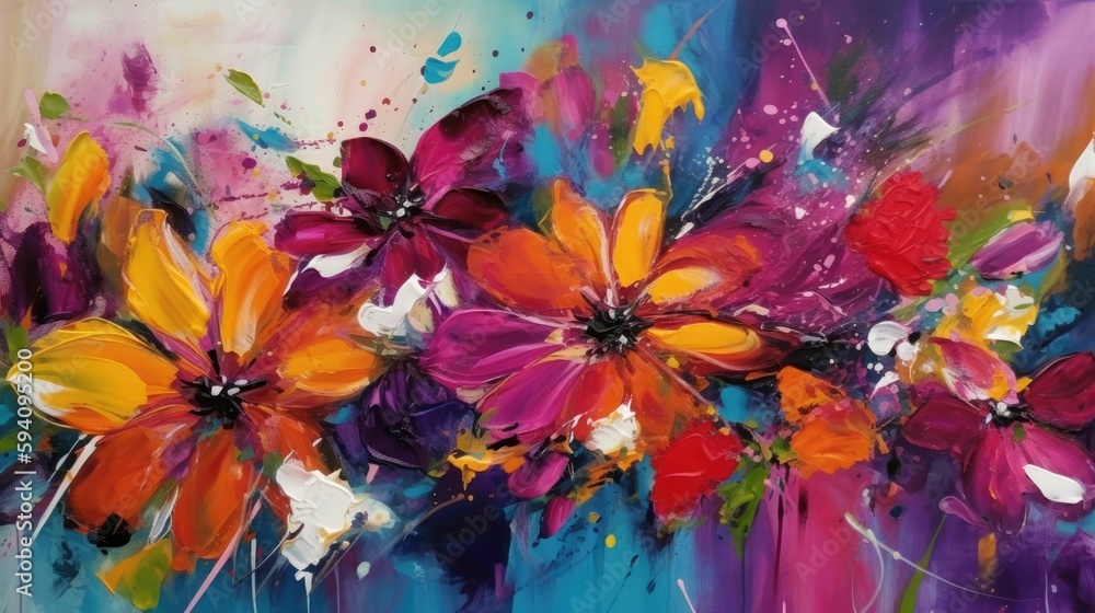 Bold abstract flowers in colorful cosmos
