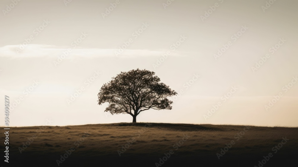 Silhouette of lone tree against neutral background