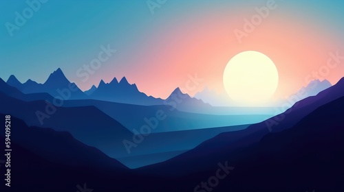 Minimalistic landscape with mountains and city lights