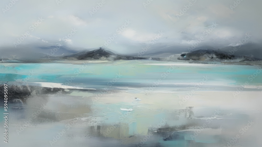 Serene Coast with Soft Pastel Blues and Gray