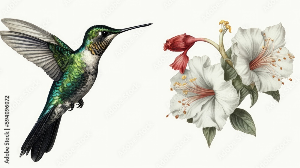custom made wallpaper toronto digitalRealistic botanical illustration of a hummingbird