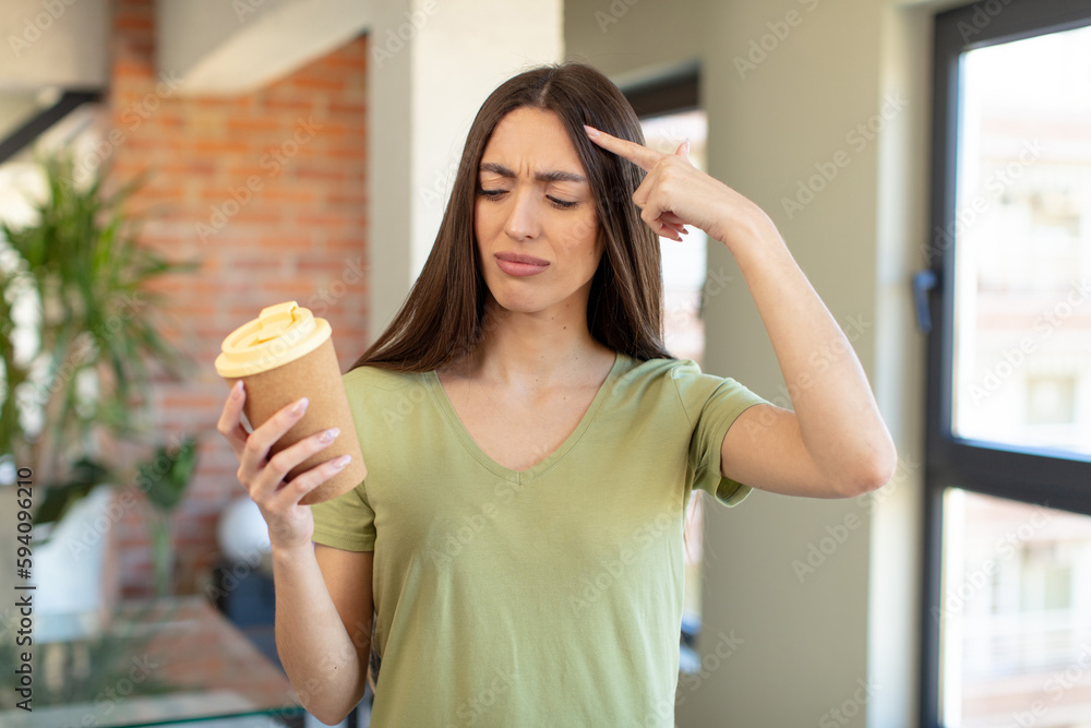 looking surprised, realizing a new thought, idea or concept. take away coffee concept looking surprised, realizing a new thought, idea or concept. take away coffee concept