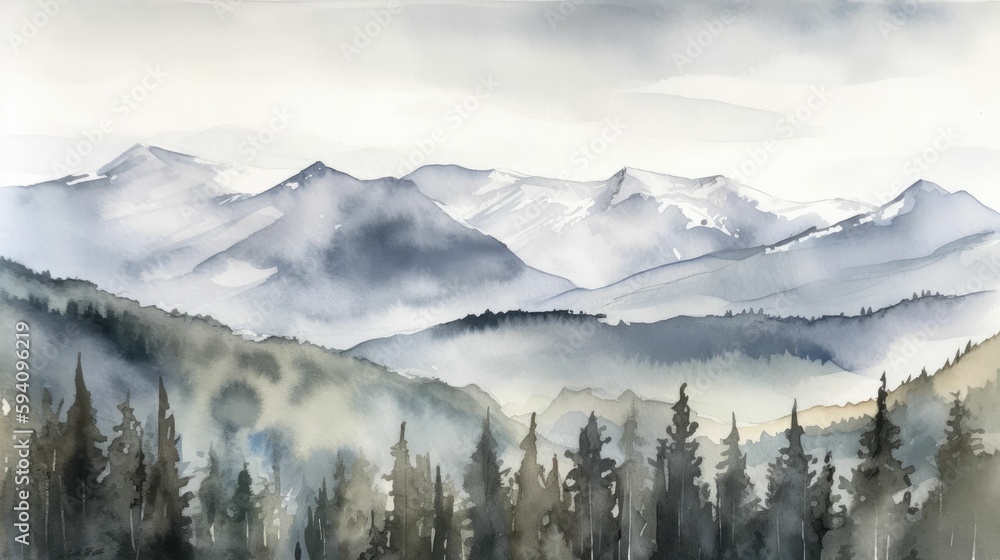 custom made wallpaper toronto digitalSerene watercolor painting of mountains