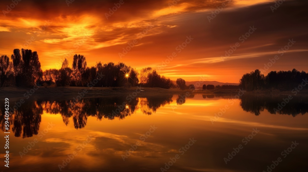 Vibrant shades of golden sunset with fiery reflections