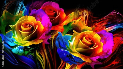 Electric rainbow rosebuds abstract flow wallpaper