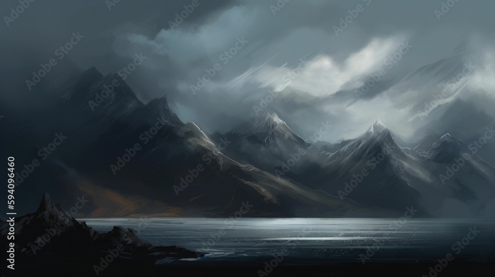 Dark and stormy mountain landscape