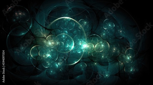 Fotografia Ethereal pattern of circular blue and green orbs