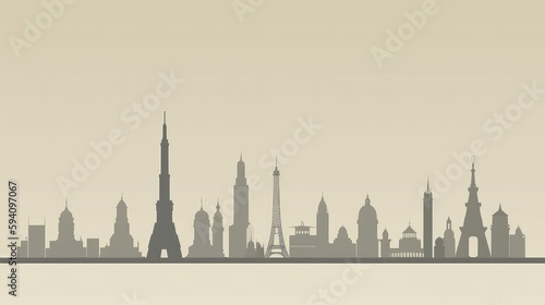 Minimalist skyline of famous buildings