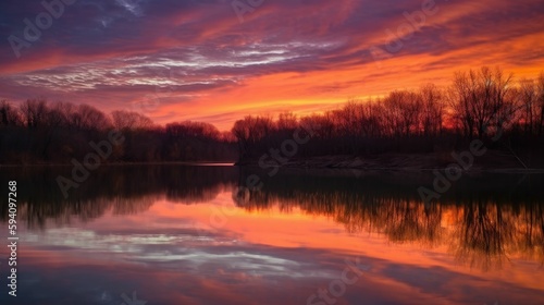 Beautiful landscape with colorful sky over still waters