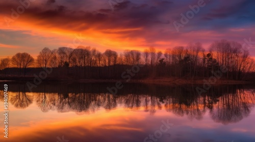 Colorful sky and warm reflections on still waters