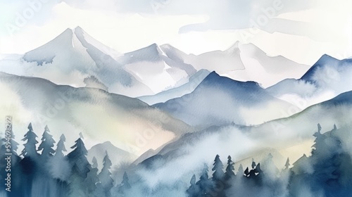 Watercolor Illustration of snowcapped mountains