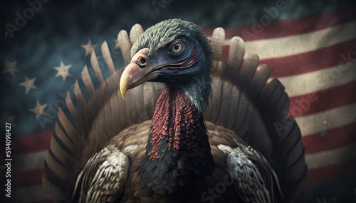 wild turkey portrait with american flag generative art