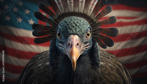wild turkey with american flag generative art