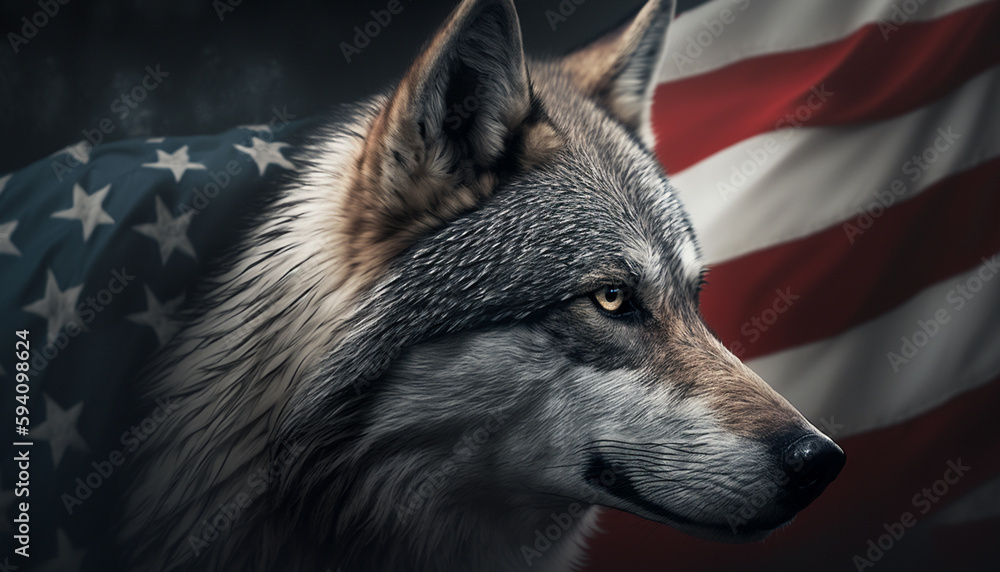 wolf in the snow with american flag generative art wolf in the snow with american flag generative art