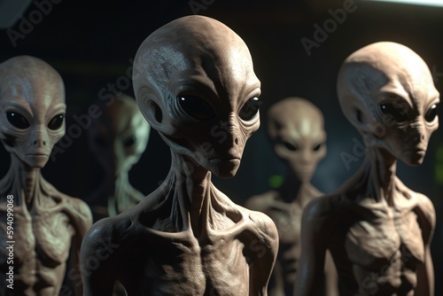 Group of aliens from Mars. Science fiction concept. Generative AI