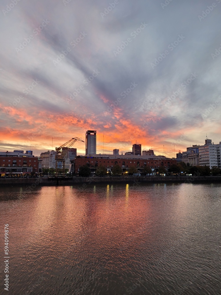 Argentina skyline from Puerto Madero and sunset