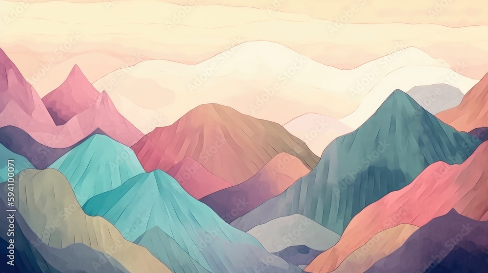 Watercolor painting of snow-capped mountains in serene pastel colors Watercolor painting of snow-capped mountains in serene pastel colors