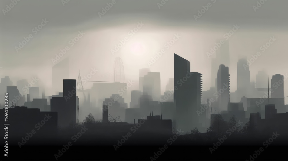 Abstract grey shadow of a city in the mist