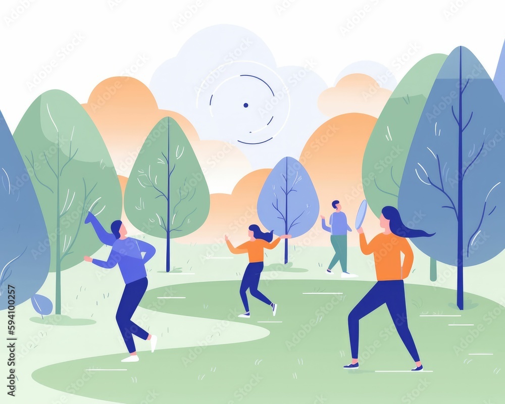 Illustration of a group of people playing and having fun