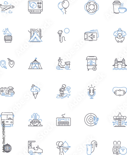 Jet-setters line icons collection. Luxurious, Travel, Glamorous, Elite, Wanderlust, Jetlag, Adventure vector and linear illustration. Penthouse,Champagne,Fashion outline signs set