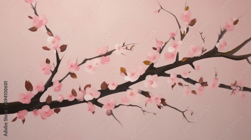 Cherry Blossom Elegant Wallpaper with Simple Shapes in Pink