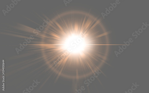 PNG background, lens flare and sun with design, texture and star on a transparent to simulate an explosion of energy. Digital, light and sparkle illustration with graphic glow and creativity