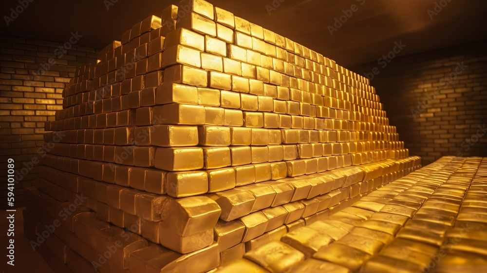 A large pile of gold bricks A large pile of gold bricks