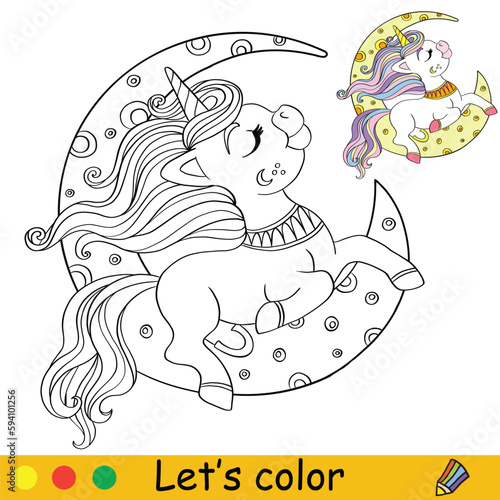 Unicorn Coloring Page with template vector illustration 20