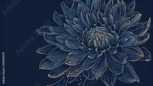 Bold dark blue flower sketch with thin lines