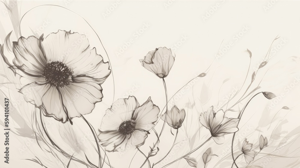 Delicate sketch of a flower in gray - obrazy, fototapety, plakaty 