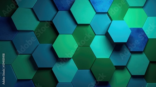 Bold Blue and Green Hexagonal Shapes Wallpaper