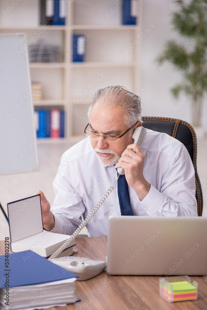 Old male employee working in the office