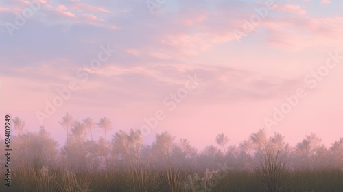 Soft pink sky with mountains in the distance