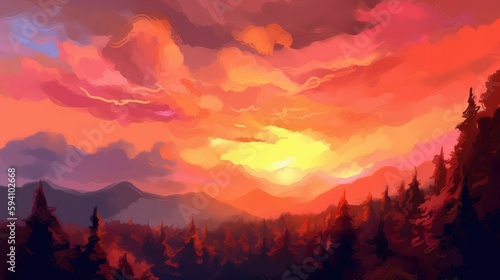 Colorful painted sunset with warm tones
