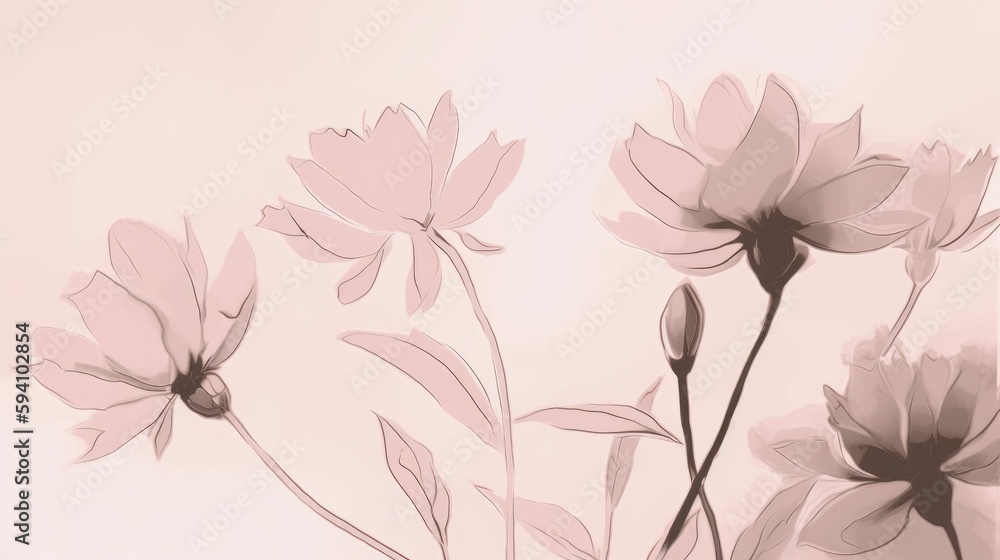 Monochromatic soft pink flower sketch