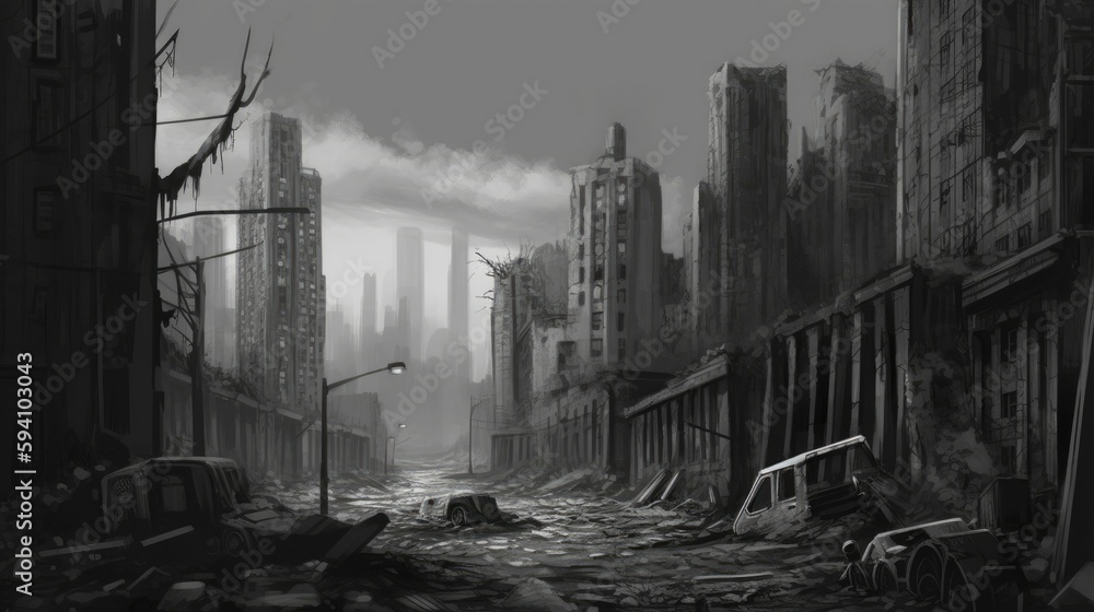 Fototapeta premium Apocalyptic monochromatic landscape