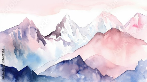 Watercolor art of majestic mountains with soft pastel shades