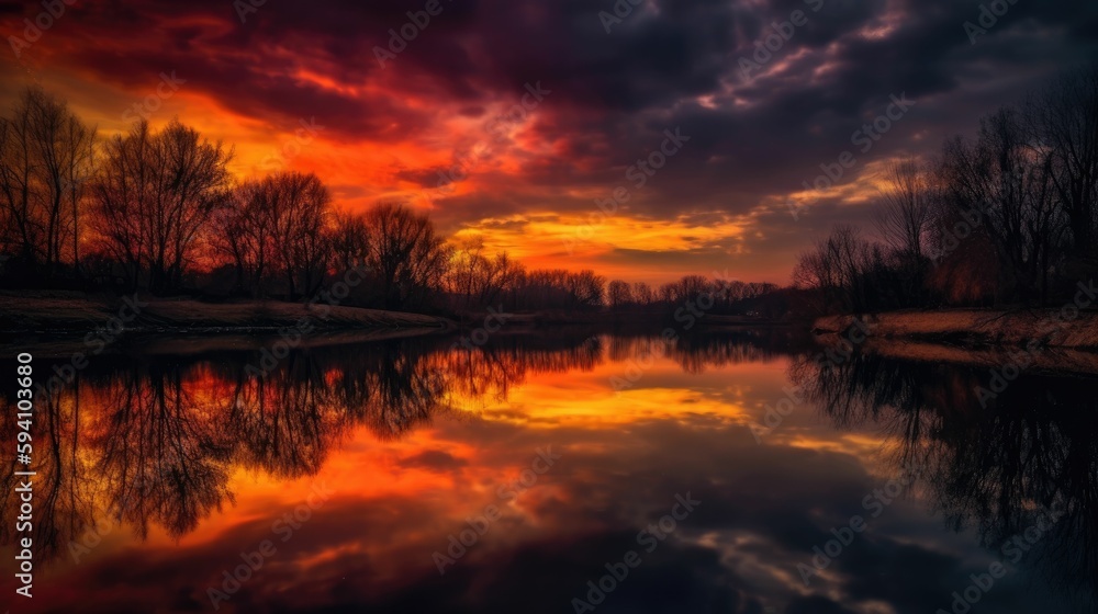 Beautiful still waters with colorful sky