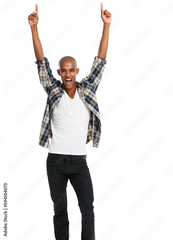 Winner, portrait and man celebration with smile, motivation and freedom. Happy, male model fist and celebrate achievement and excited energy isolated on a transparent, png background Winner, portrait and man celebration with smile, motivation and freedom. Happy, male model fist and celebrate achievement and excited energy isolated on a transparent, png background