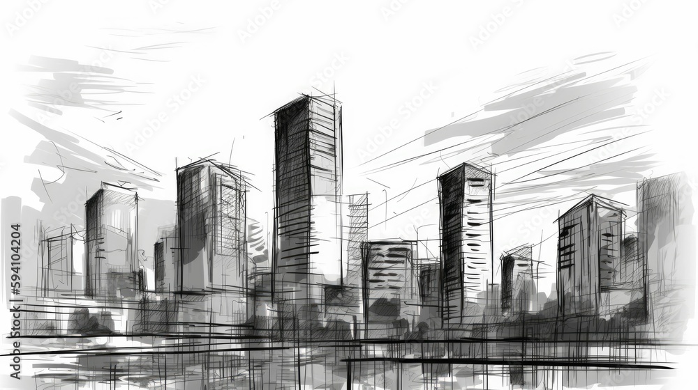 Monochrome Sketch of a Simple Cityscape