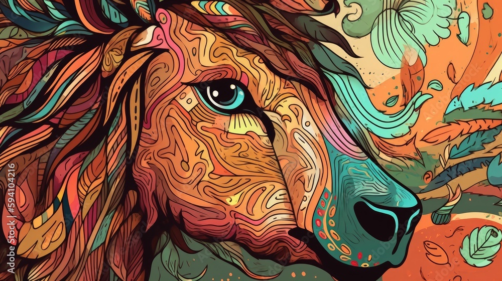 Pop art style colorful animal illustration