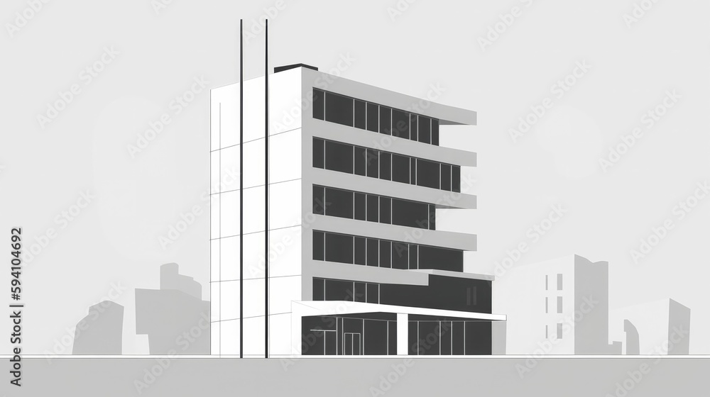 Monochromatic illustration of modern building