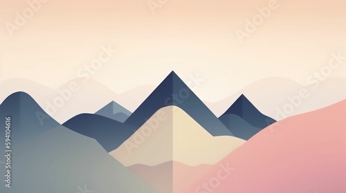 Minimalistic Illustration of a black and white landscape with mountains and river