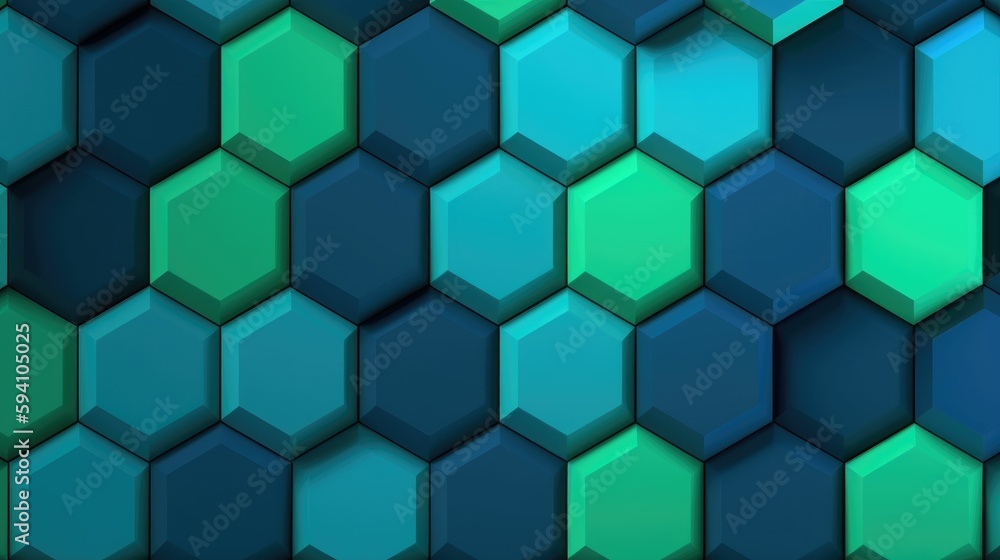 Geometric pattern of blue and green hexagons