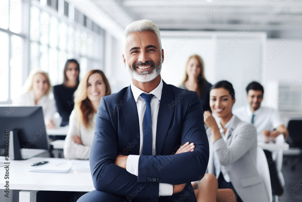 Businesspeople Smiling in Modern Open Plan Office. High quality generative ai Businesspeople Smiling in Modern Open Plan Office. High quality generative ai
