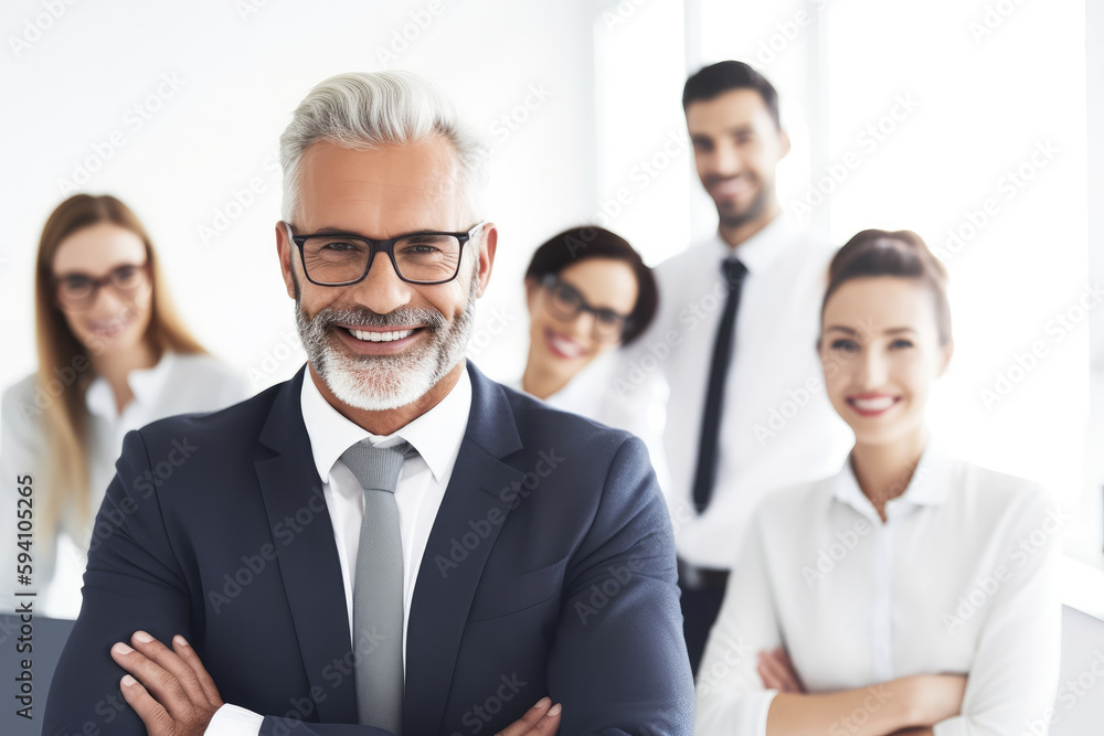 Businesspeople Smiling in Modern Open Plan Office. High quality generative ai Businesspeople Smiling in Modern Open Plan Office. High quality generative ai