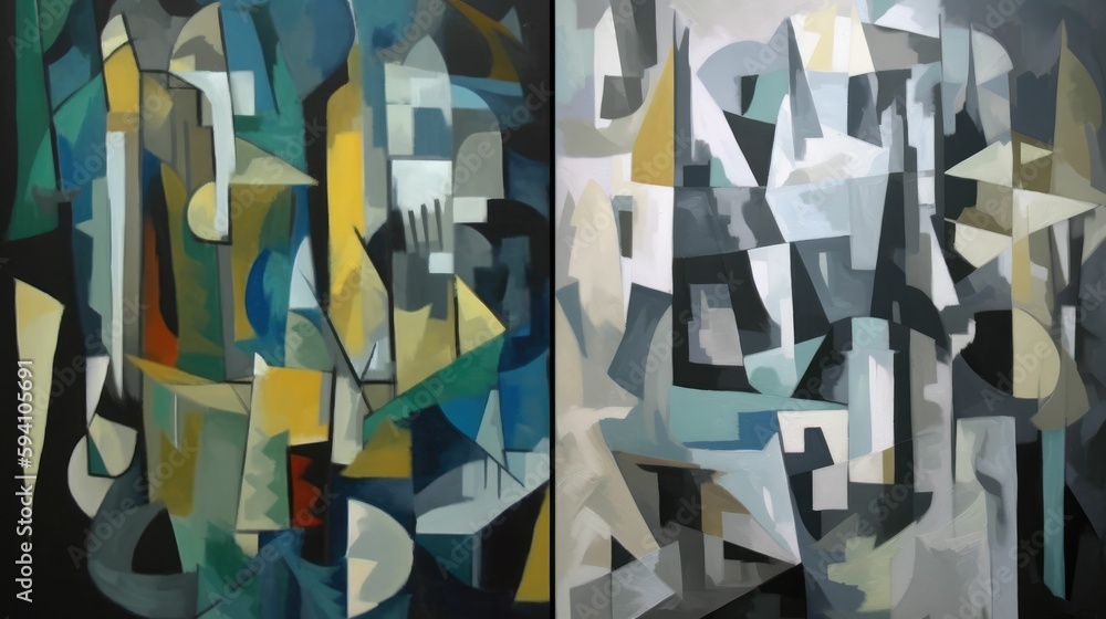 Cubism art with fragmented and simplified shapes in monochromatic ...